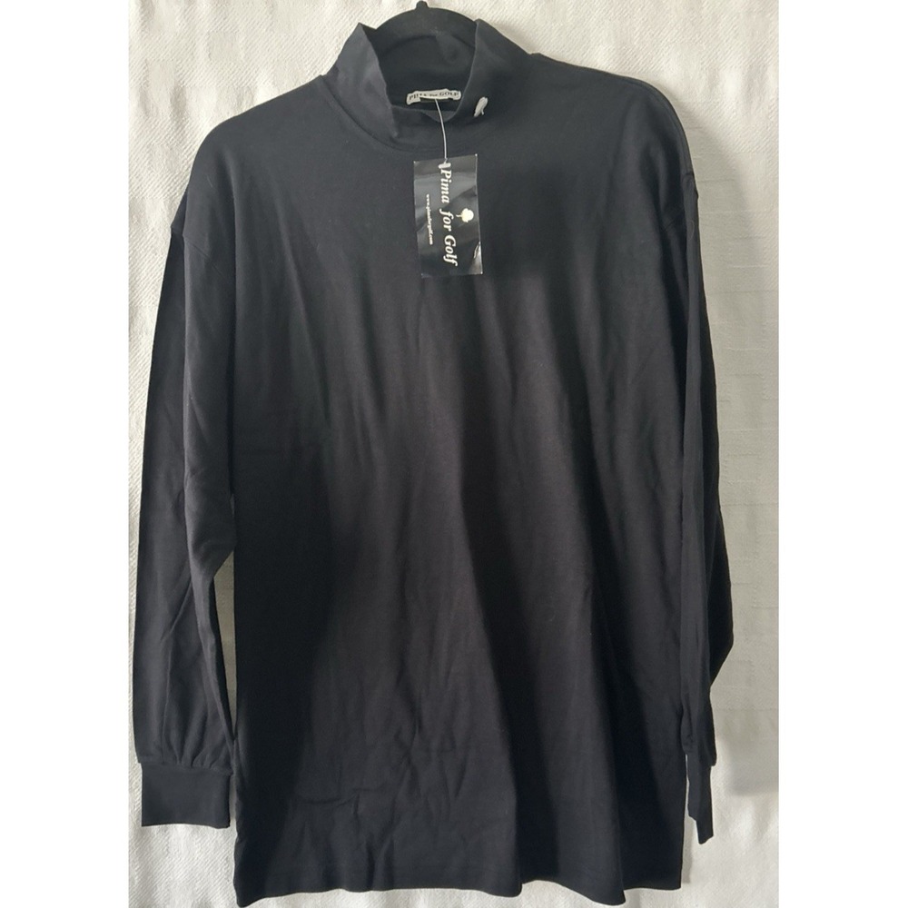 Men's Black Long Sleeve Pima Cotton Polo Golf Shirt  with Logo Size M CL93
